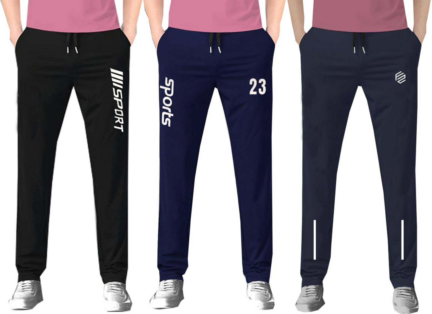 FLYZEN Pack of 3 Men's Solid Track Pants (Black, Grey, Blue) - Image 1