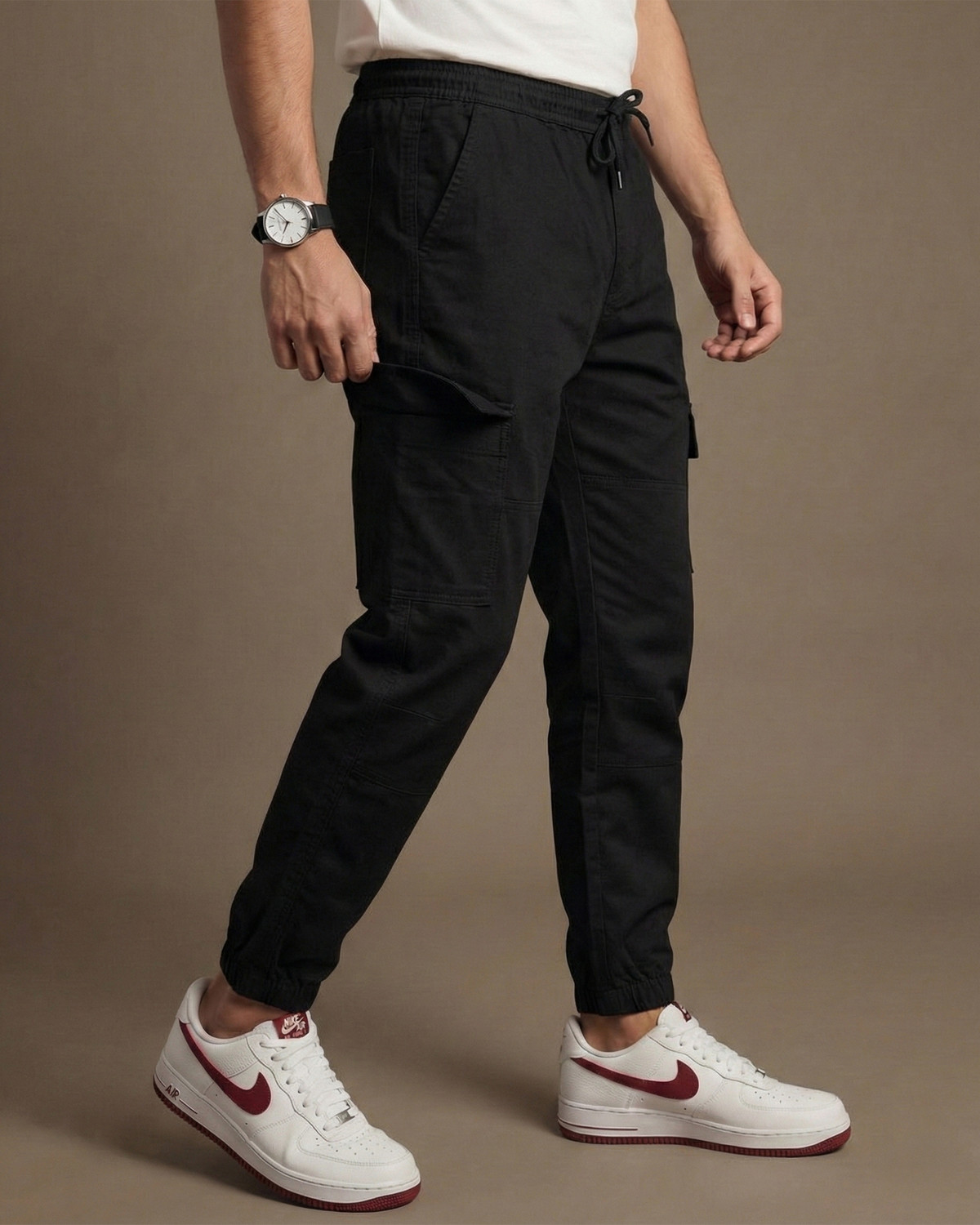 Image of N AND J Solid Men Black Track Pants