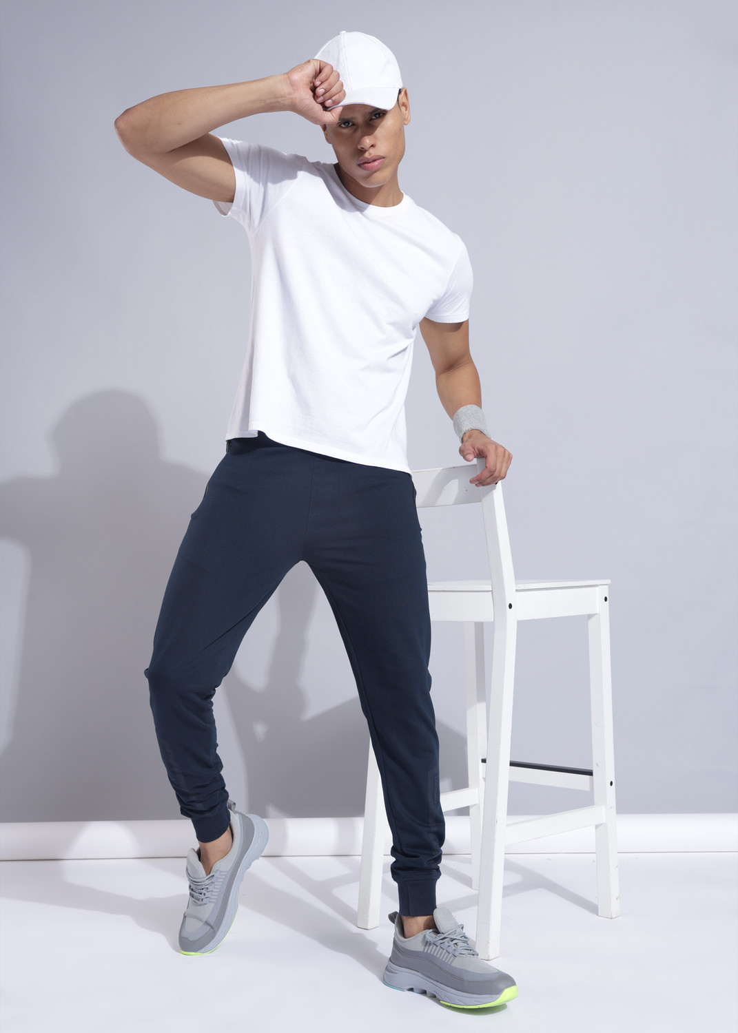 Image of Force NXT Super Combed Cotton Rich French Terry Fabric with Side Pockets Men Solid Dark Blue Track Pants