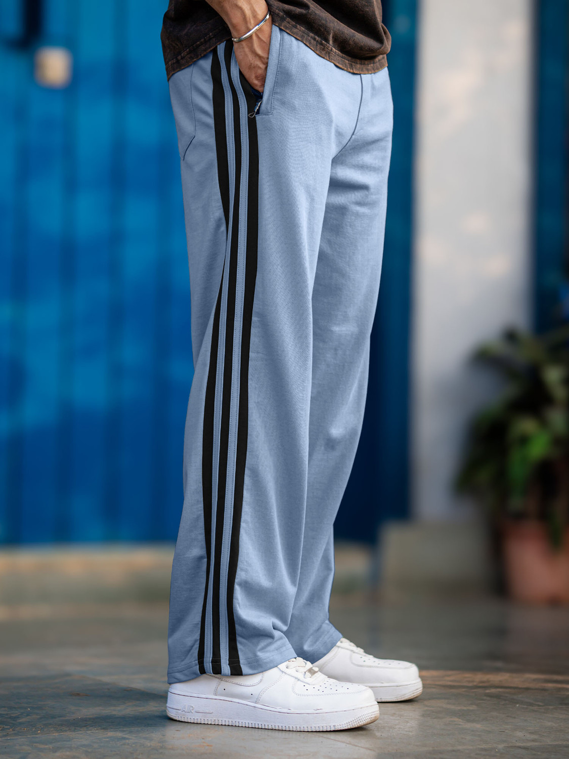 Image of MANIAC Striped Men Grey Track Pants