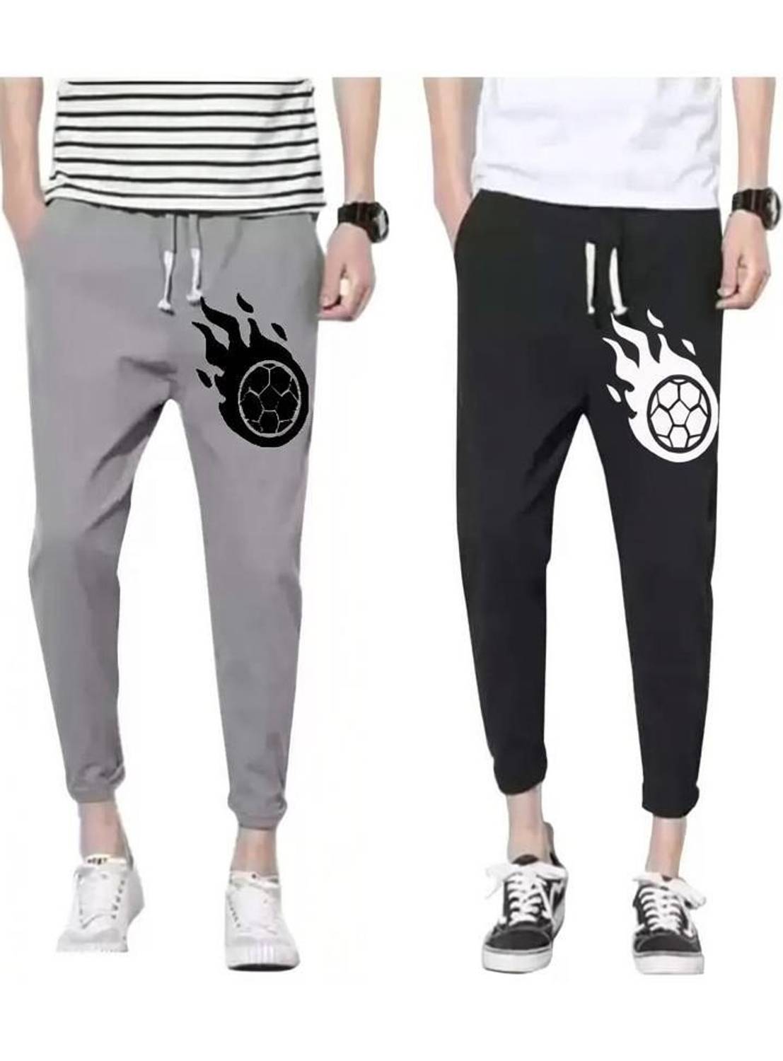 mfb Printed Men Grey, Black Track Pants
