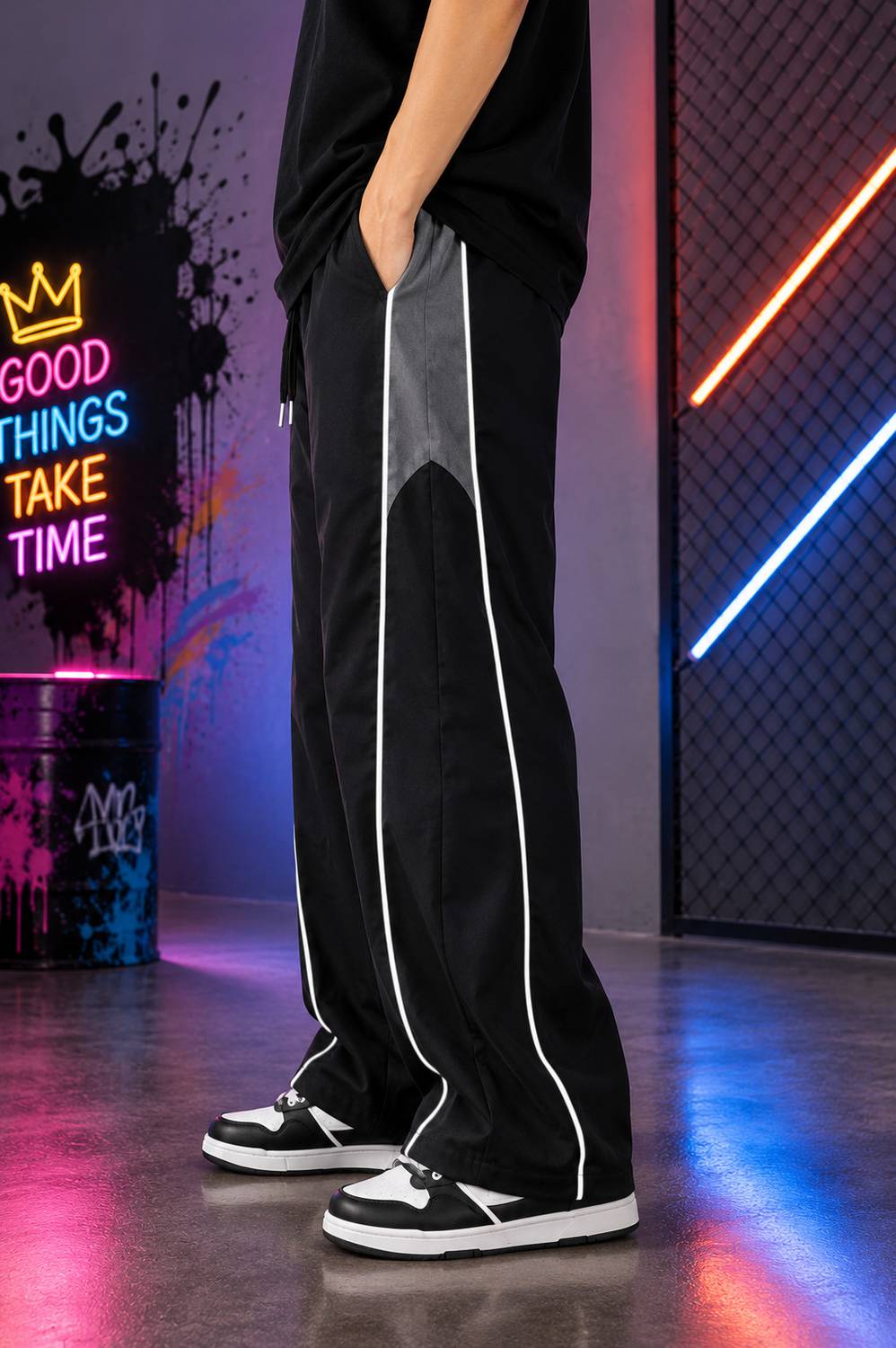 KISURA Colorblock Men Black Track Pants - Image 3