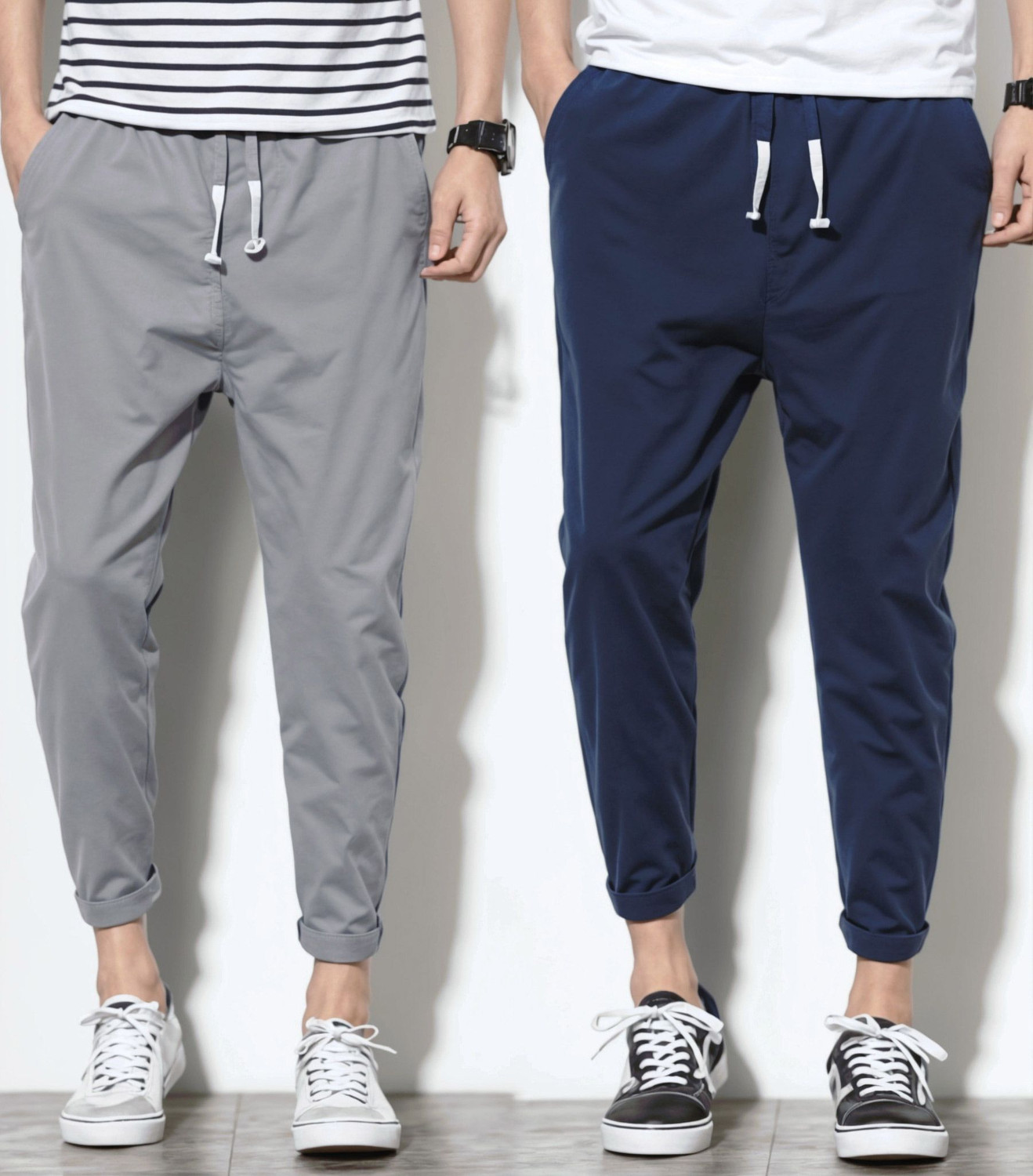Image of Duooble Solid Men Grey, Dark Blue Track Pants