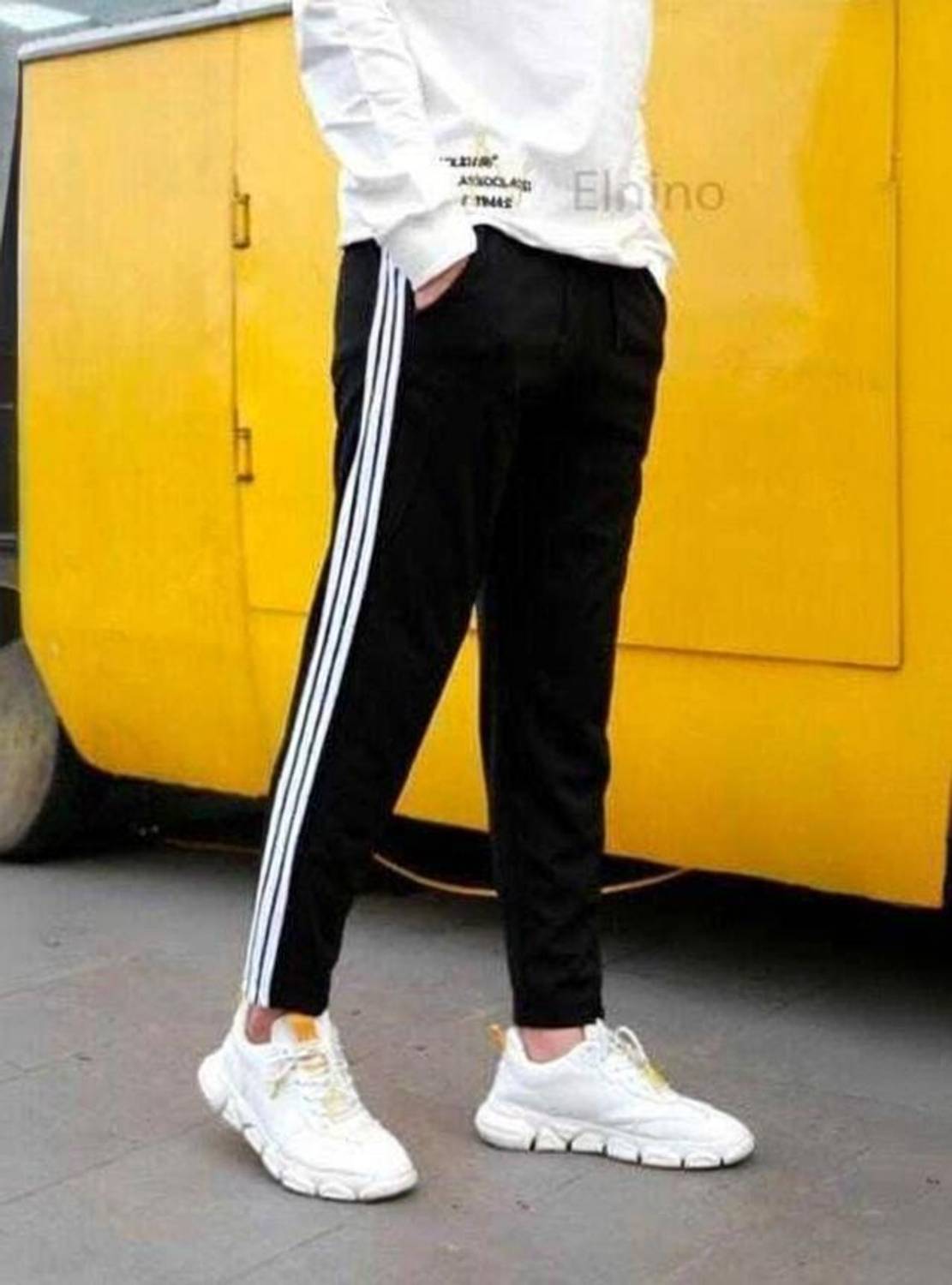 MASTERY Striped Men Black Track Pants