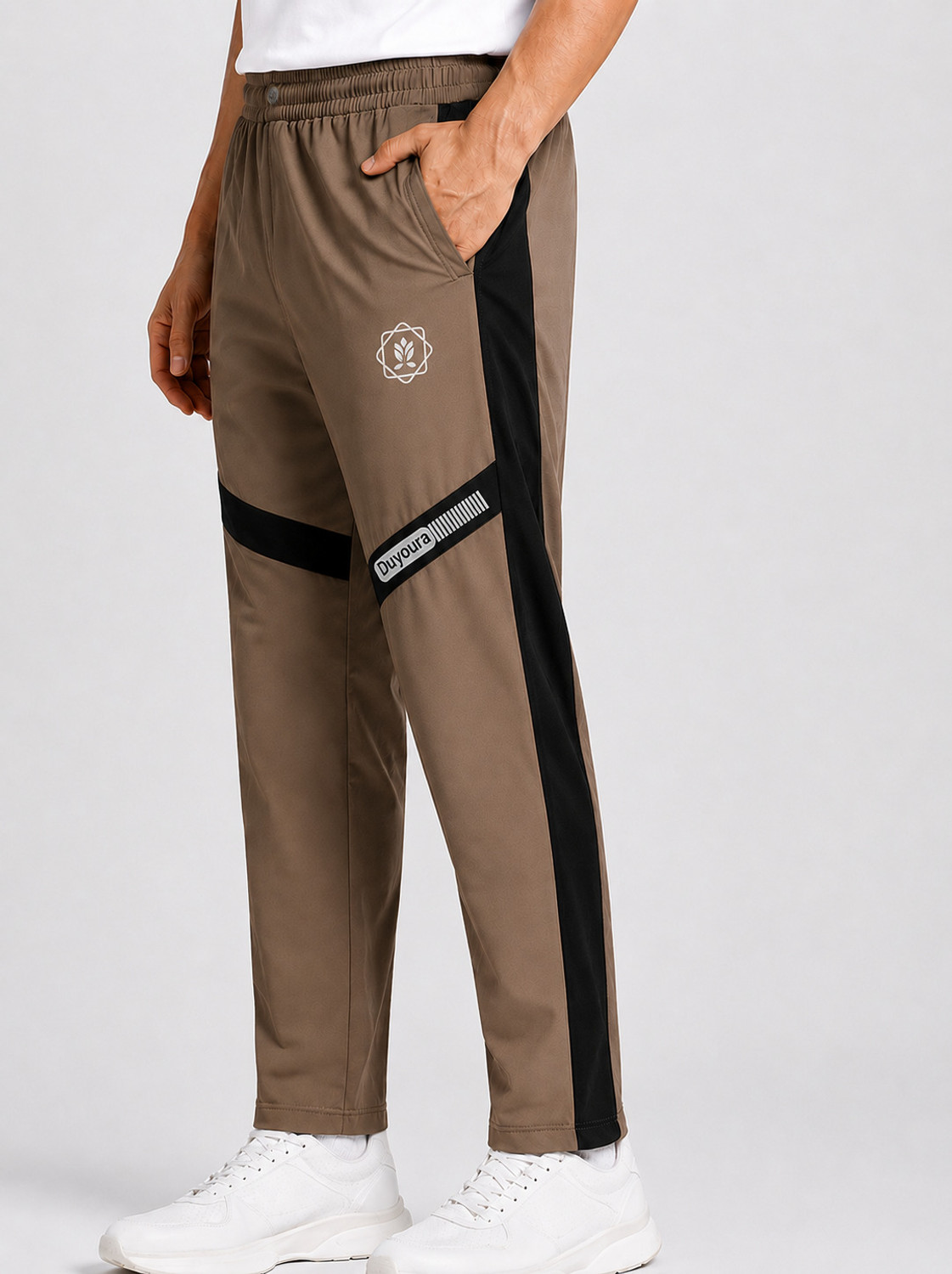 Image of DUYOURA Colorblock, Graphic Print Men Beige Track Pants