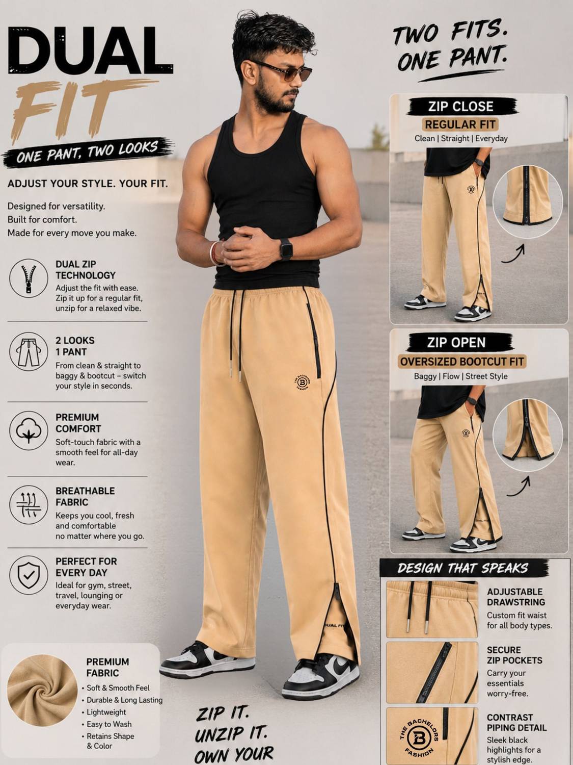 THE BACHELORS FASHION Beige Track Pants - Image 3