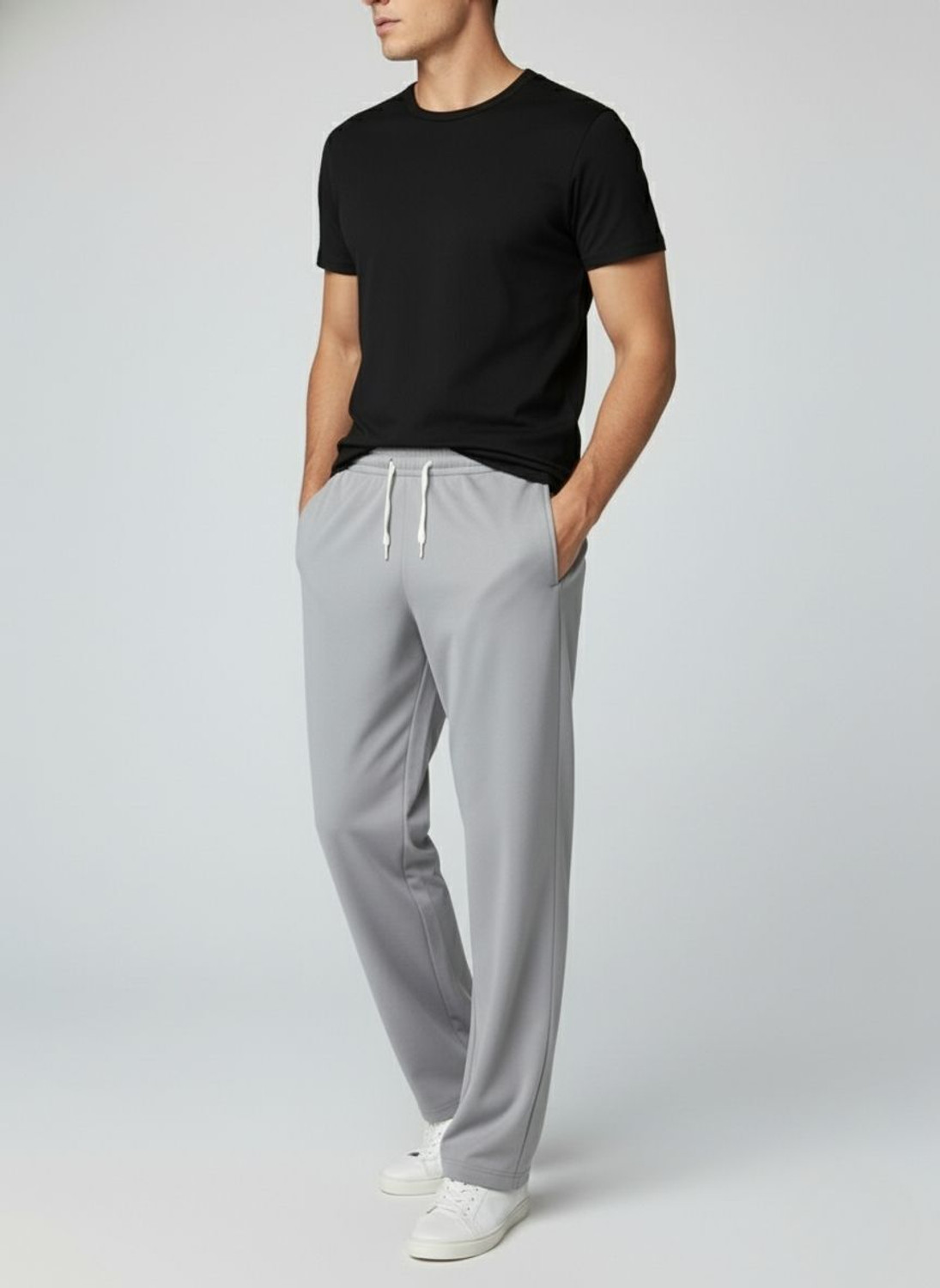 Image of INDICLUB Loose Fit Men Black, Grey Trousers