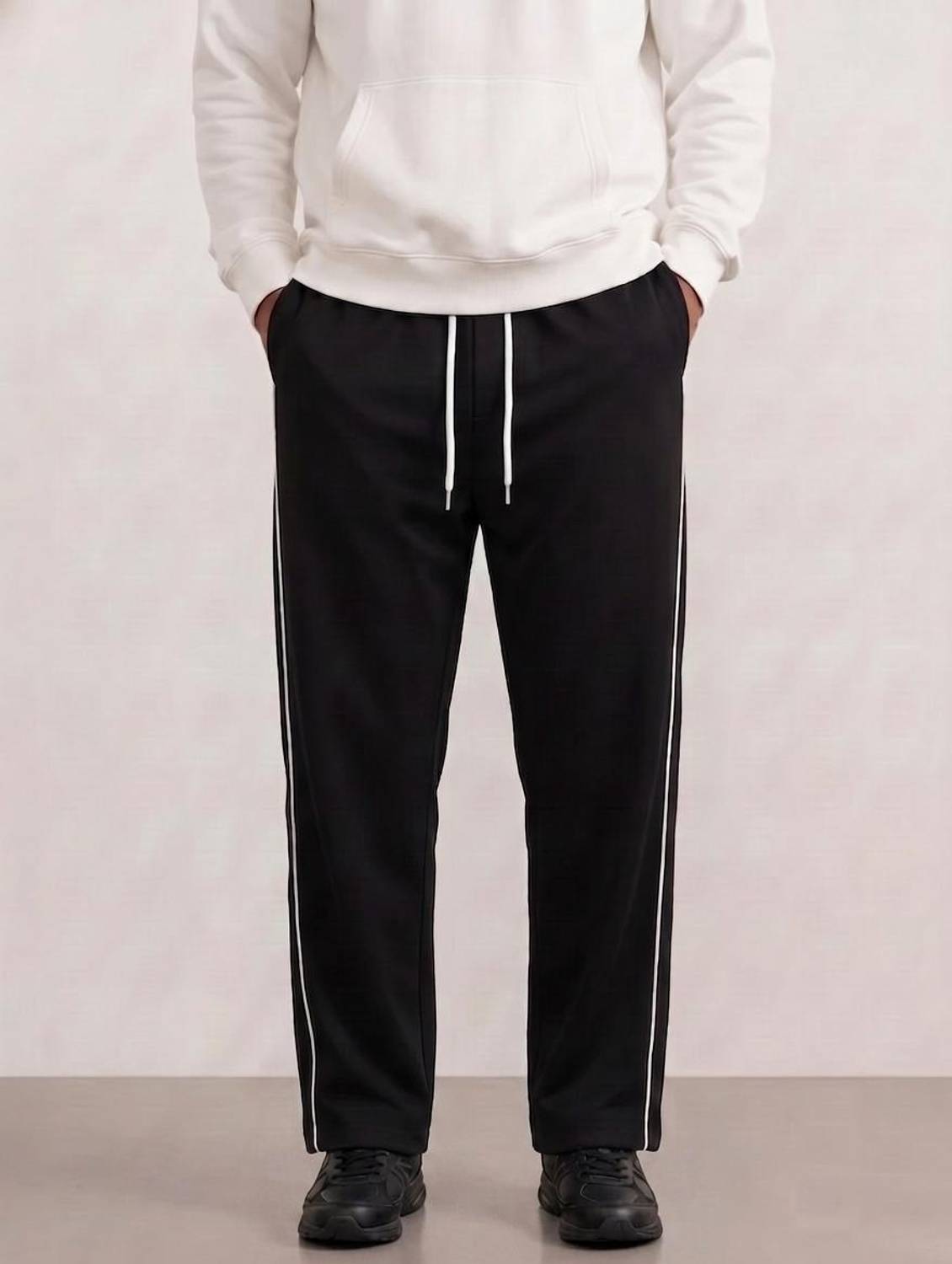 AMOBEE Striped Men Black Track Pants