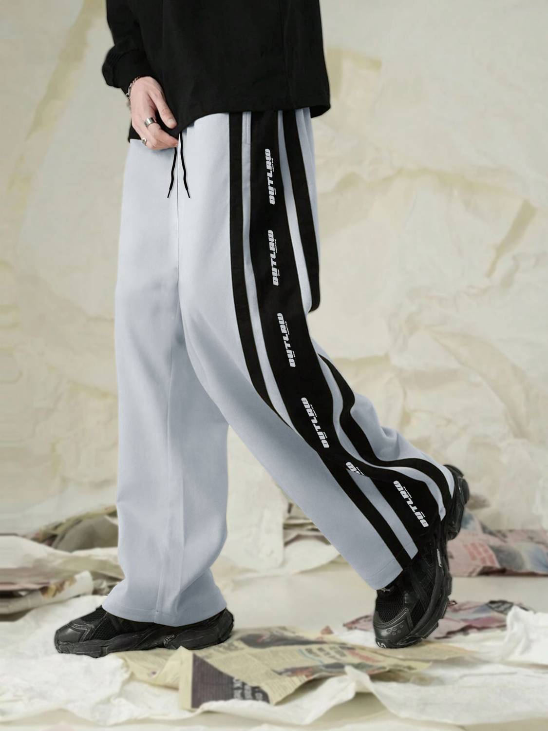 Jump Cuts Striped Men Grey, Black Track Pants - Image 1