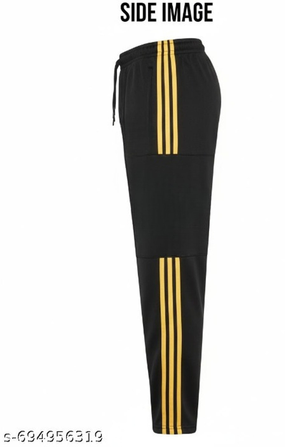 Image of RINASMARTSORE Printed, Striped Men & Women Black, Gold Track Pants