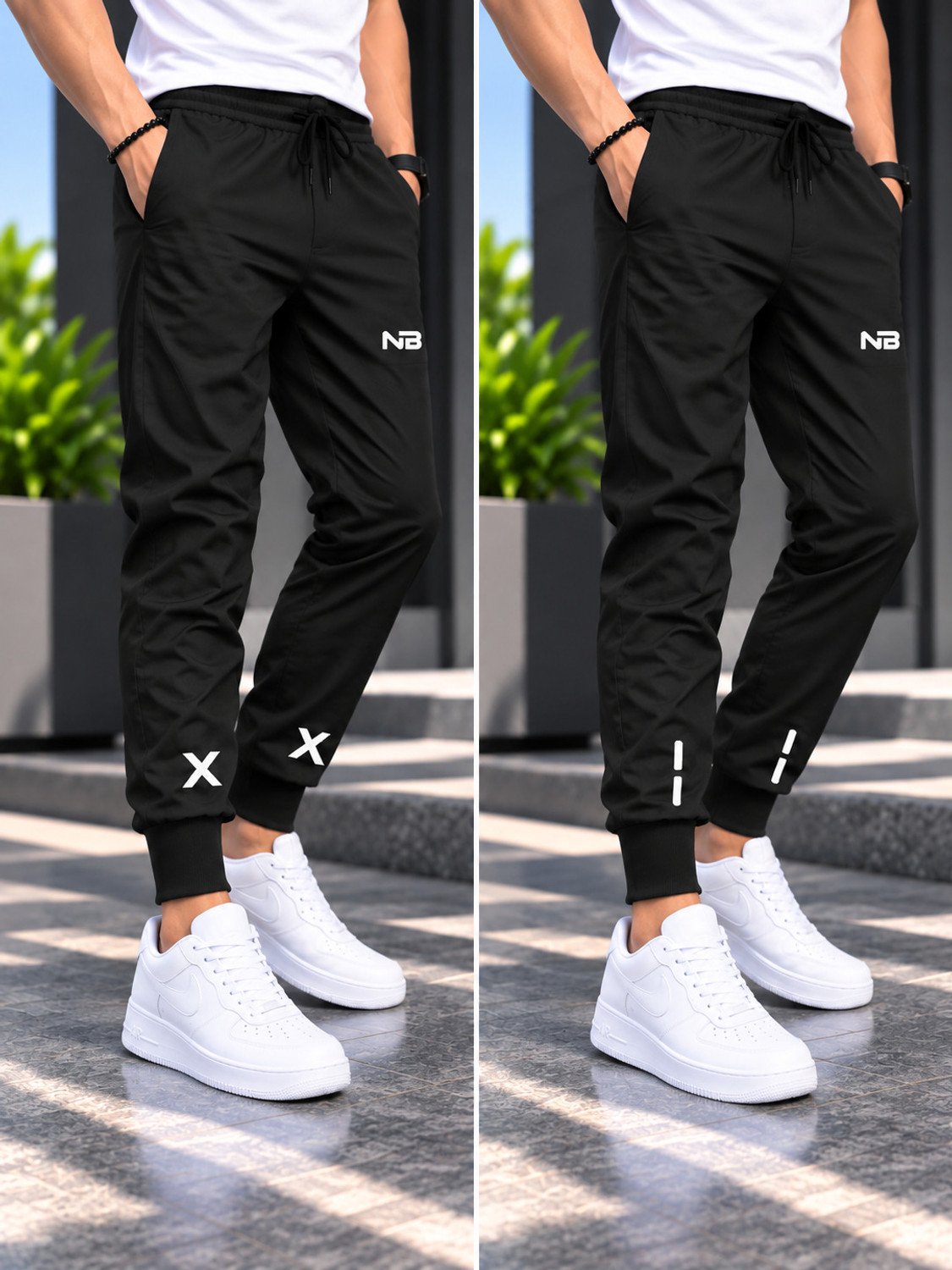 Image of NB NICKY BOY Pack of 2 Men Printed Black Track Pants