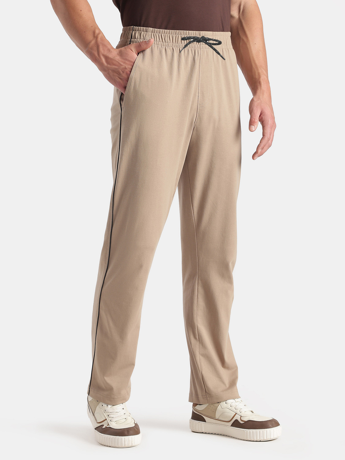 Image of JOCKEY 9500 Super Combed Cotton Rich Solid Men Beige Track Pants