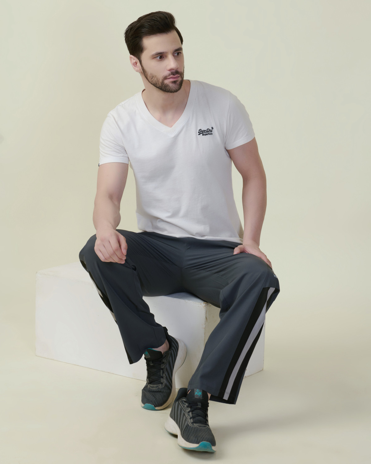 Image of HRX by Hrithik Roshan Striped Men Grey Track Pants