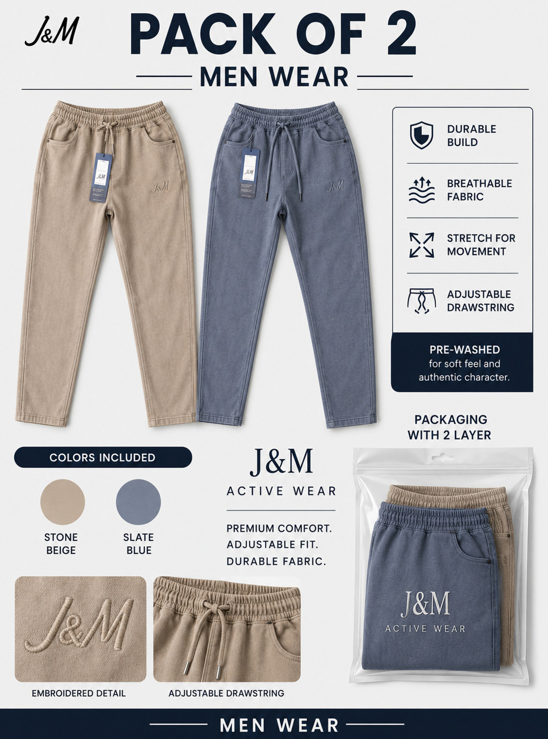 Image of JSM Solid Men Beige, Blue Track Pants