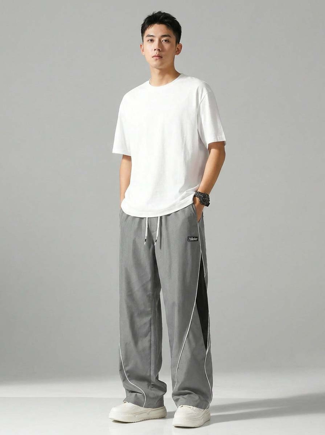 Image of POSHAX Men Striped Grey Track Pants