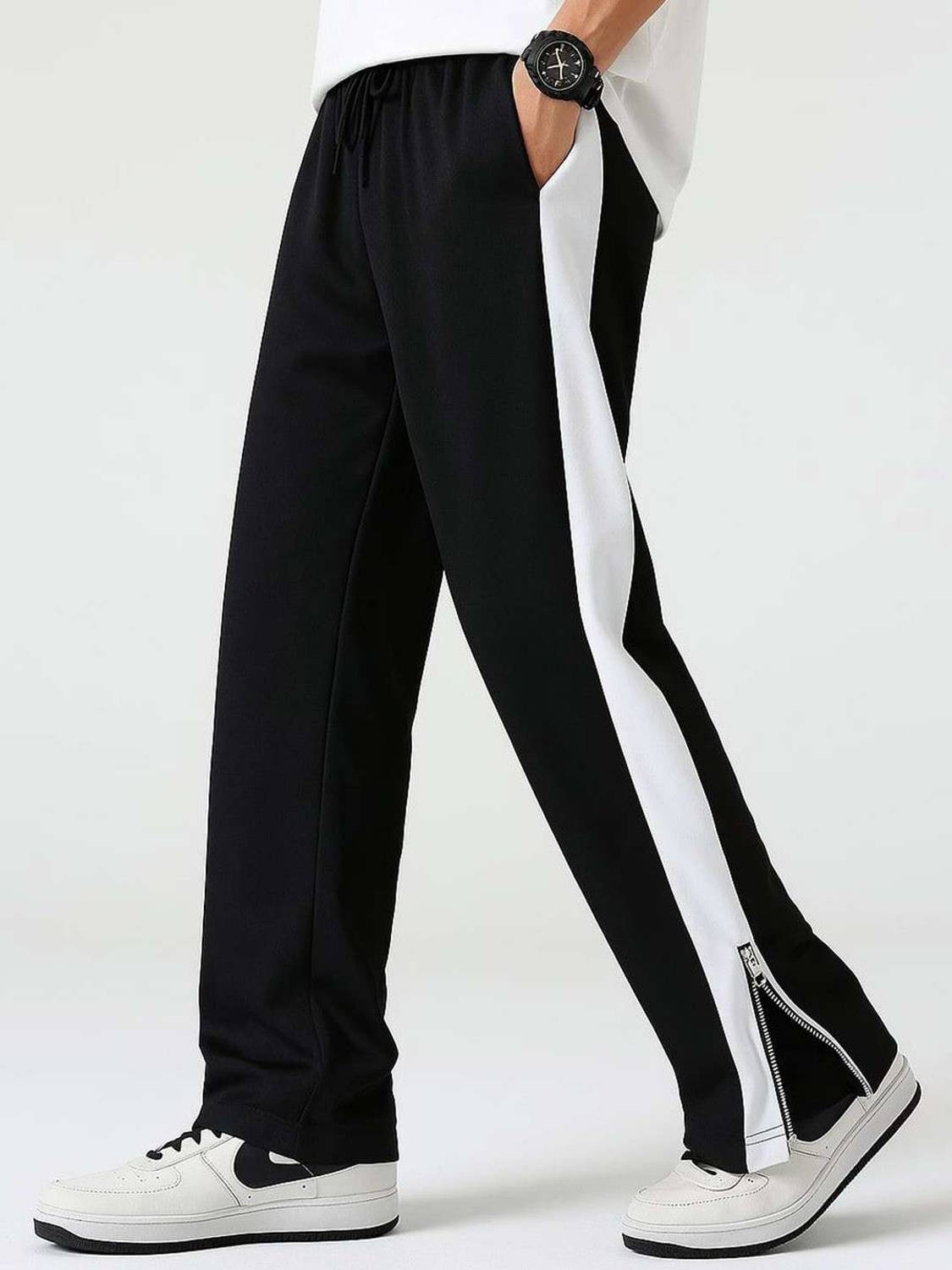 EraandEdge Men Black, White Track Pants - Image 1