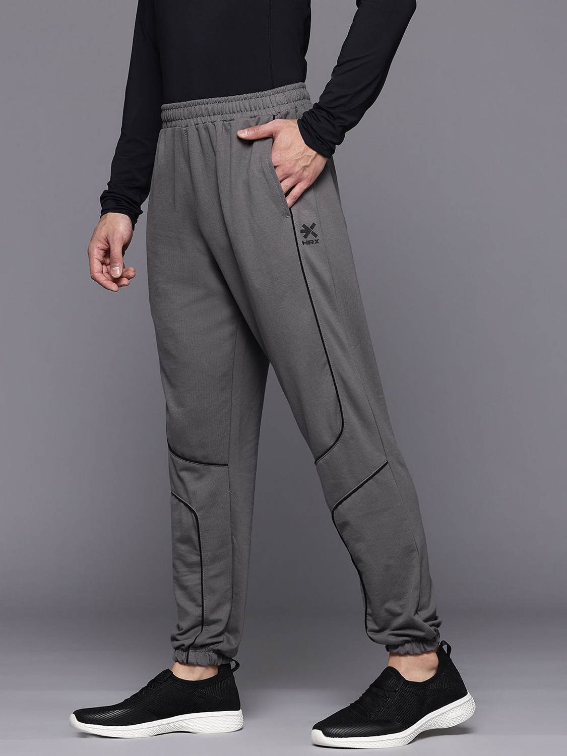 Image of HRX by Hrithik Roshan Solid Men Grey Track Pants