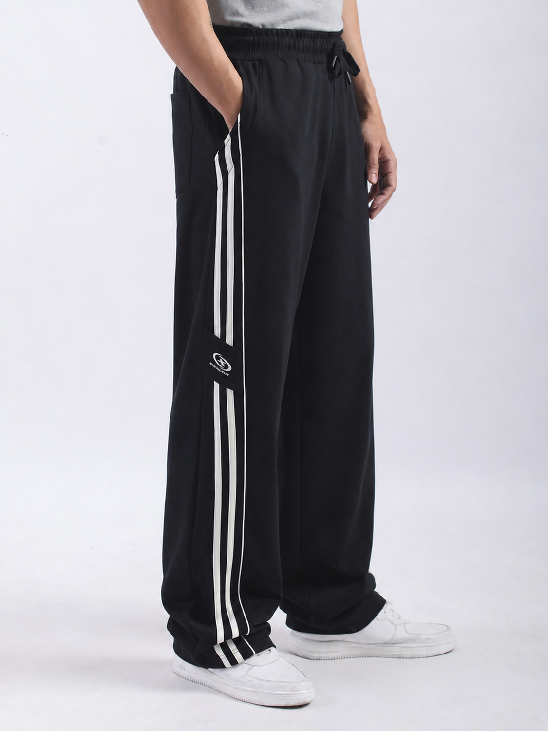 Image of MANIAC Striped Men Black Track Pants