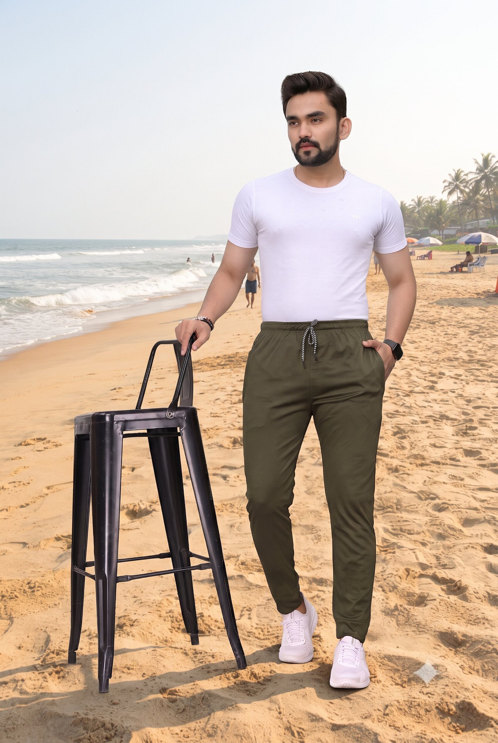 Image of Kashvi Pack of 3 Men Solid, Self Design Blue, Grey, Green Track Pants