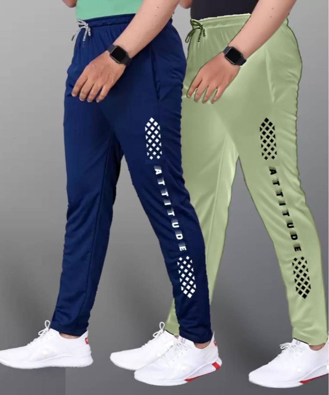 Image of MSREALSON Printed Men Dark Blue, Light Green Track Pants