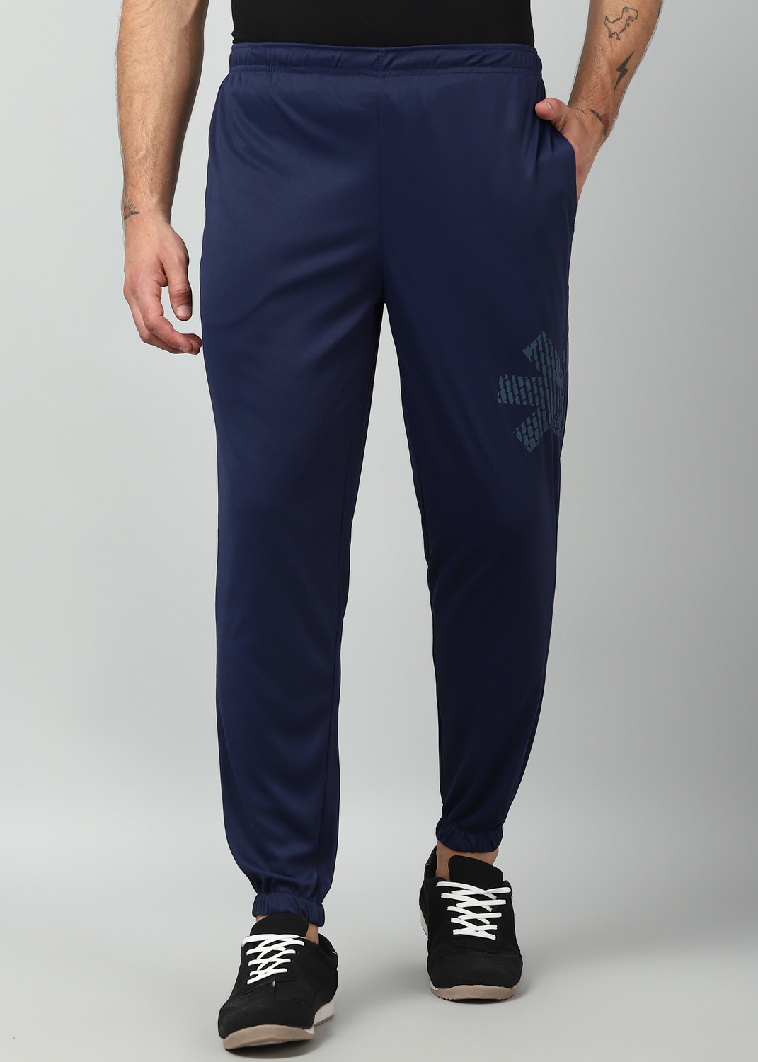 Image of HRX by Hrithik Roshan Graphic Print Men Dark Blue Track Pants