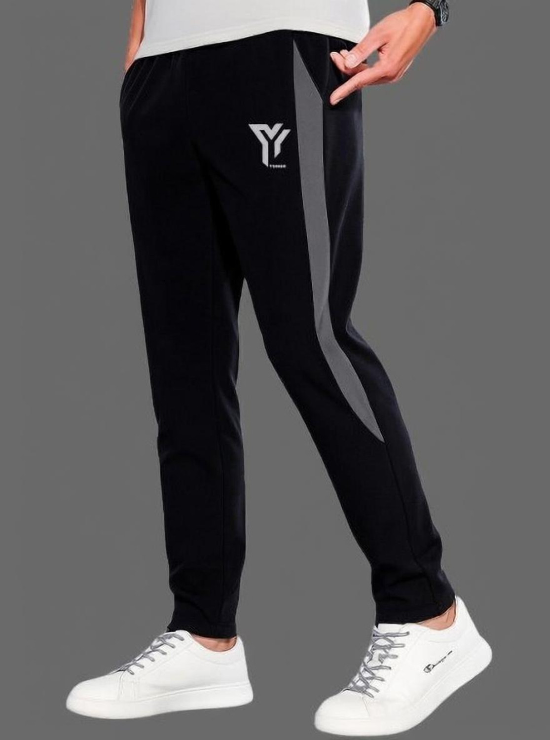 Image of YUNEK Colorblock Men Black Track Pants