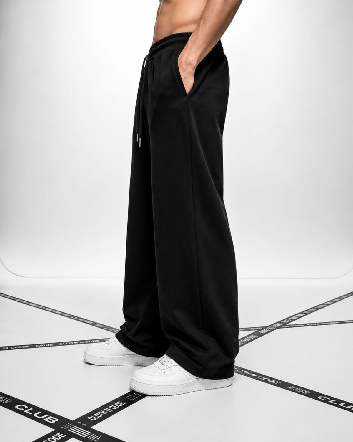 Image of Cloth N Code Men Solid Black Track Pants