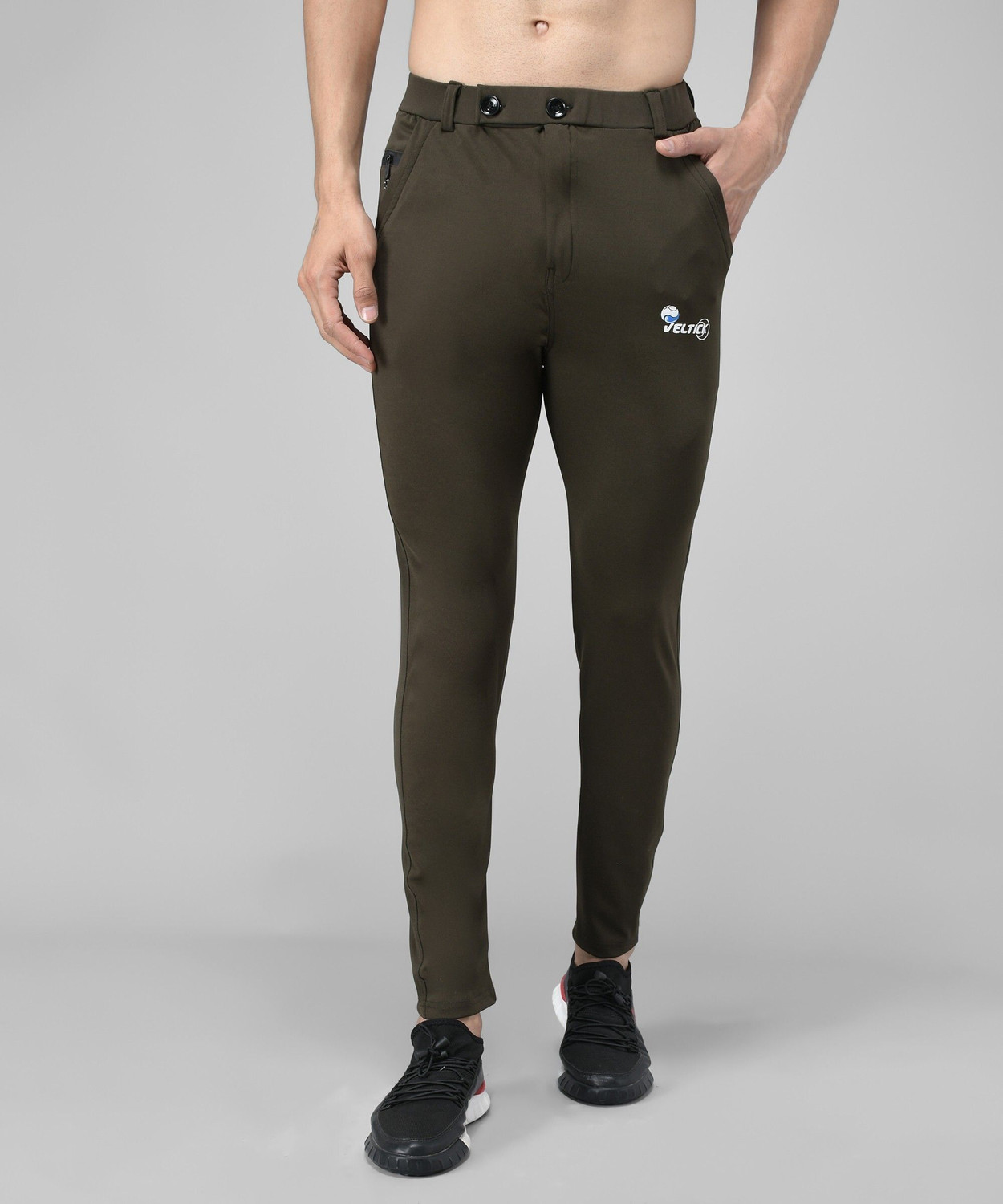 Image of Veltick Solid Men Olive Track Pants