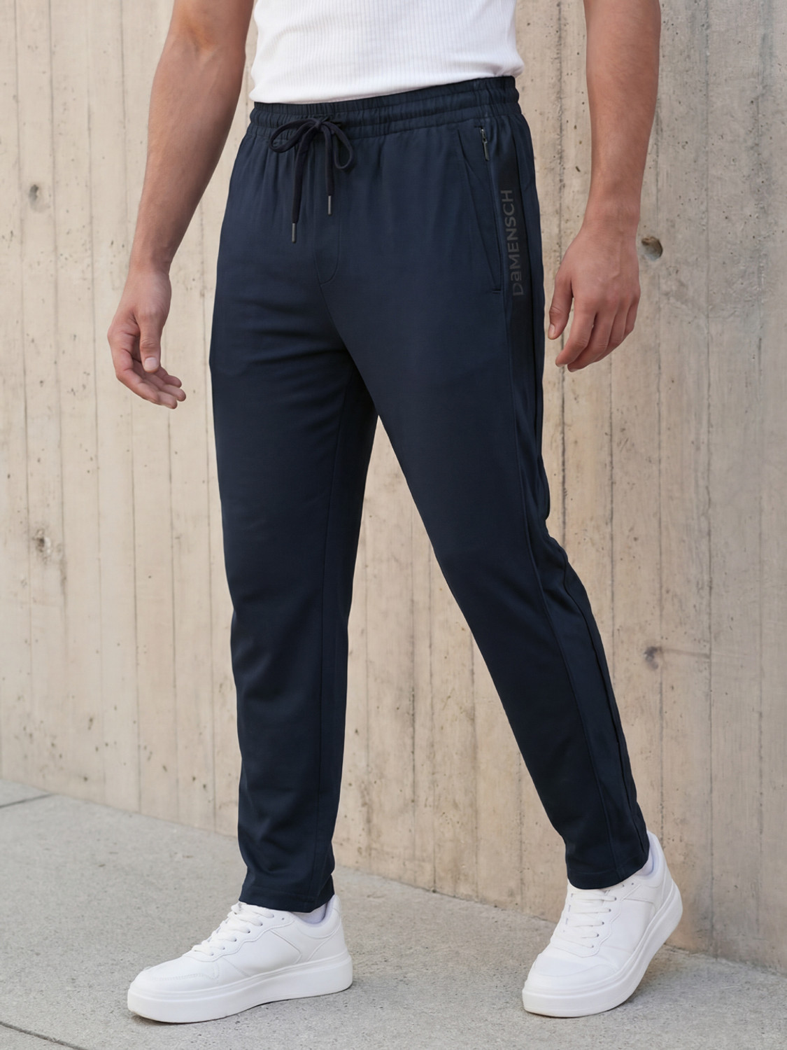 Image of Damensch Solid Men Dark Blue Track Pants