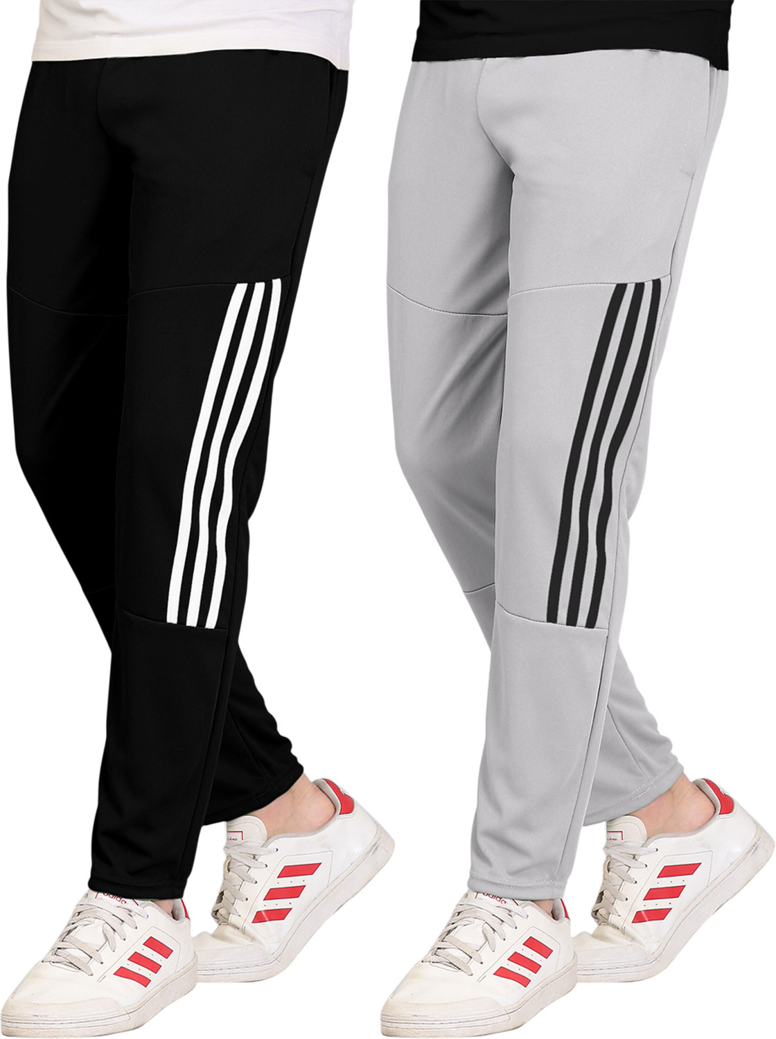 Image of GAJVU Striped Men Black, Grey, White Track Pants