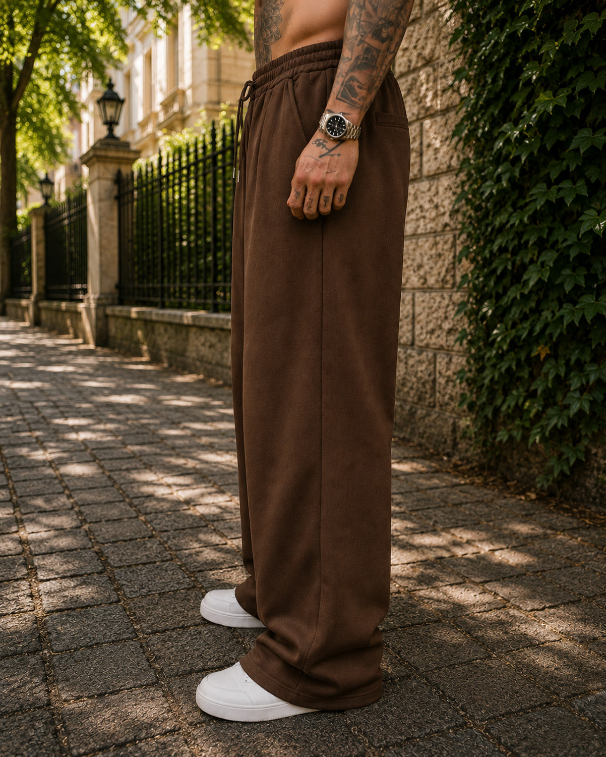 Image of FEATOUS Men Solid Brown Track Pants