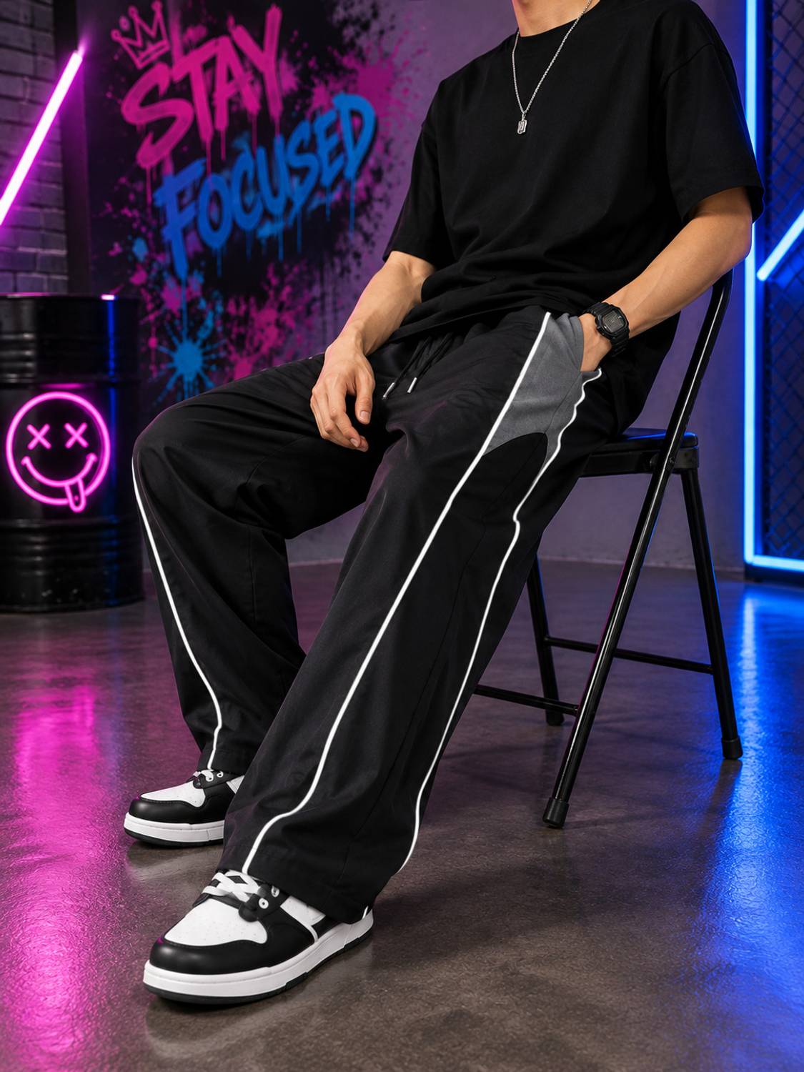 KISURA Colorblock Men Black Track Pants - Image 4