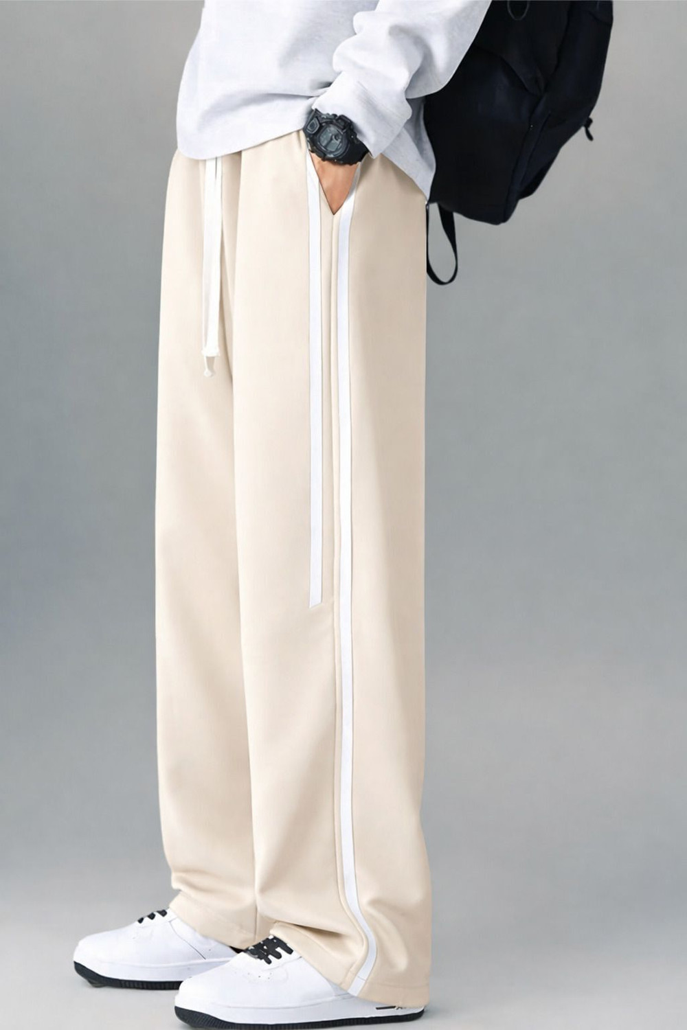 Image of KEESUN Striped Men Beige Track Pants