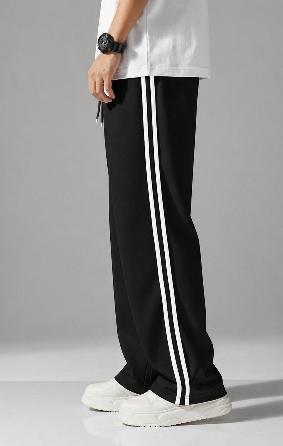 Image of Luxekicks Striped Men Black Track Pants