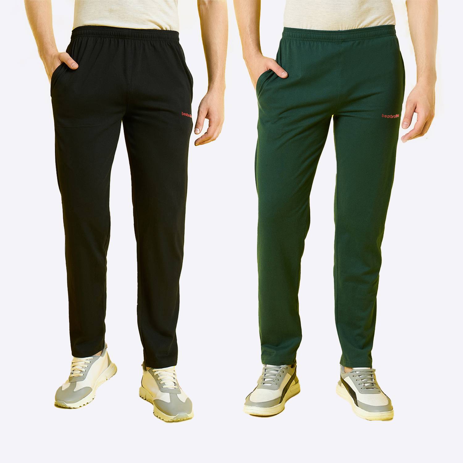 bearbrother Solid Men Dark Green, Black Track Pants