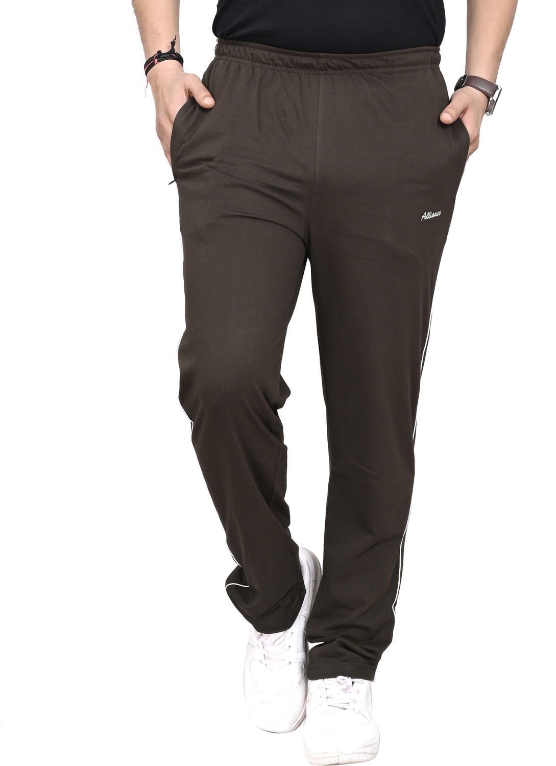 Image of Allince Solid Men Brown Track Pants