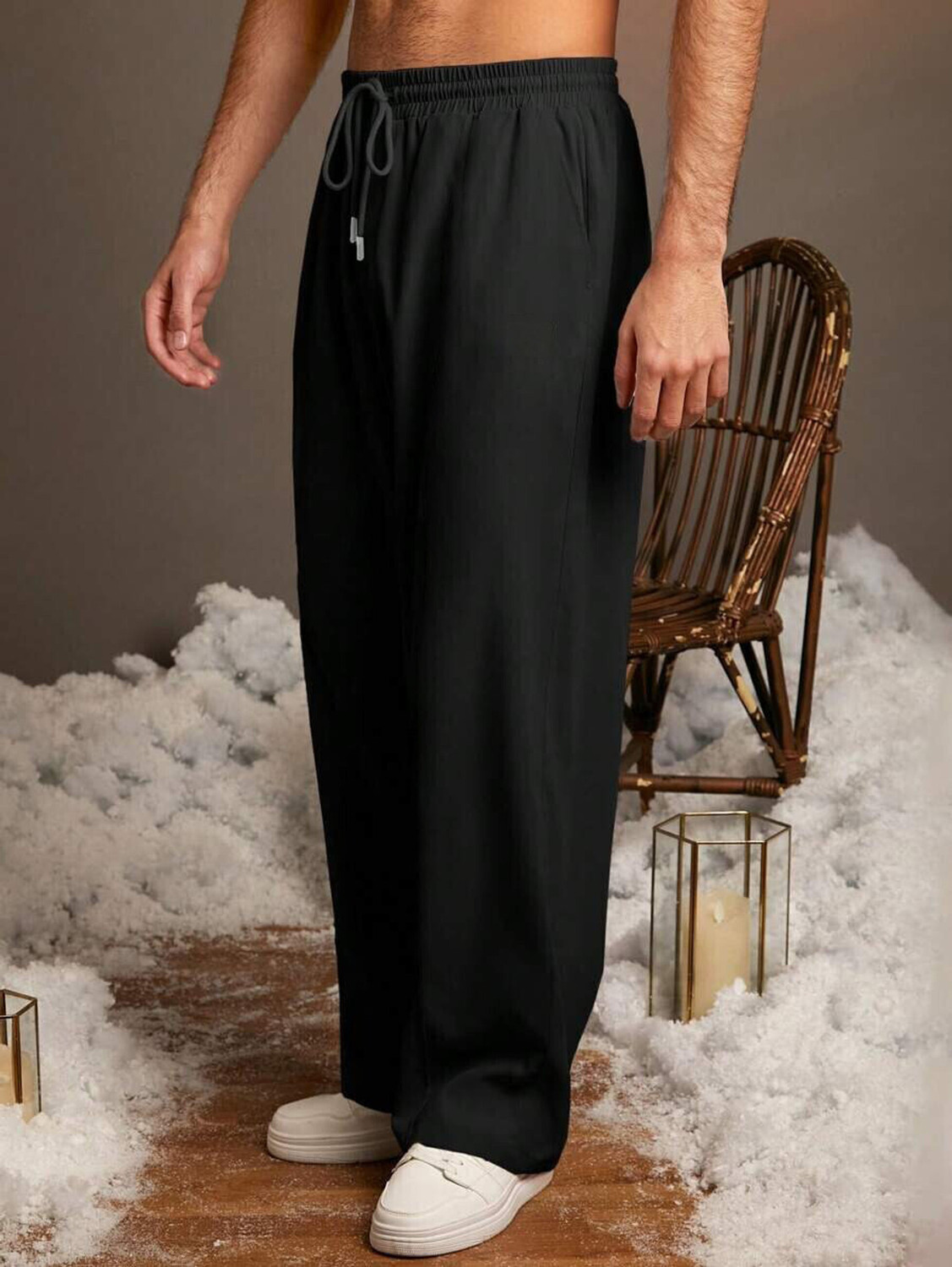 Image of FLYcollection Striped Men Black Track Pants