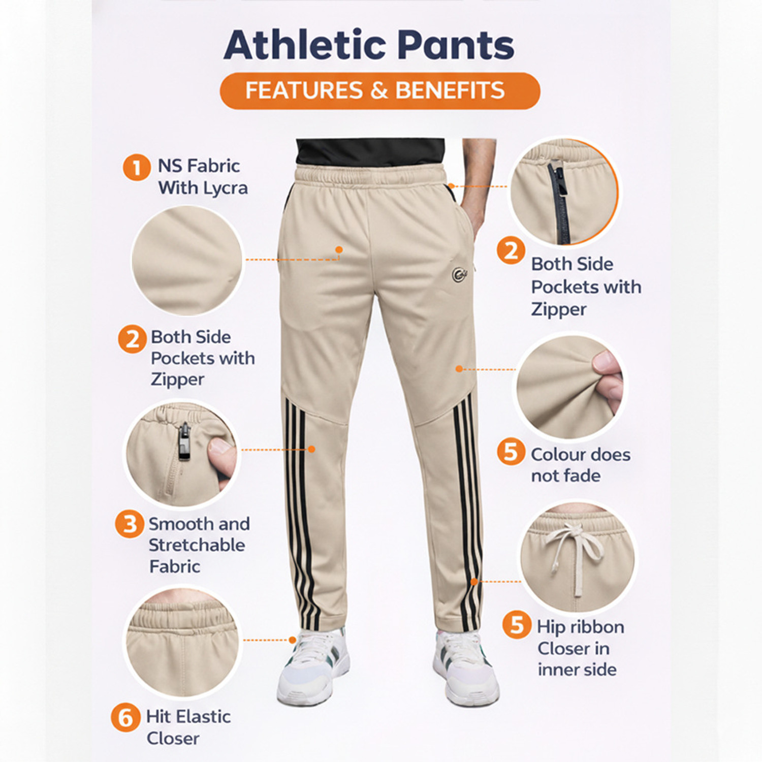Image of SRB Striped Men Beige Track Pants