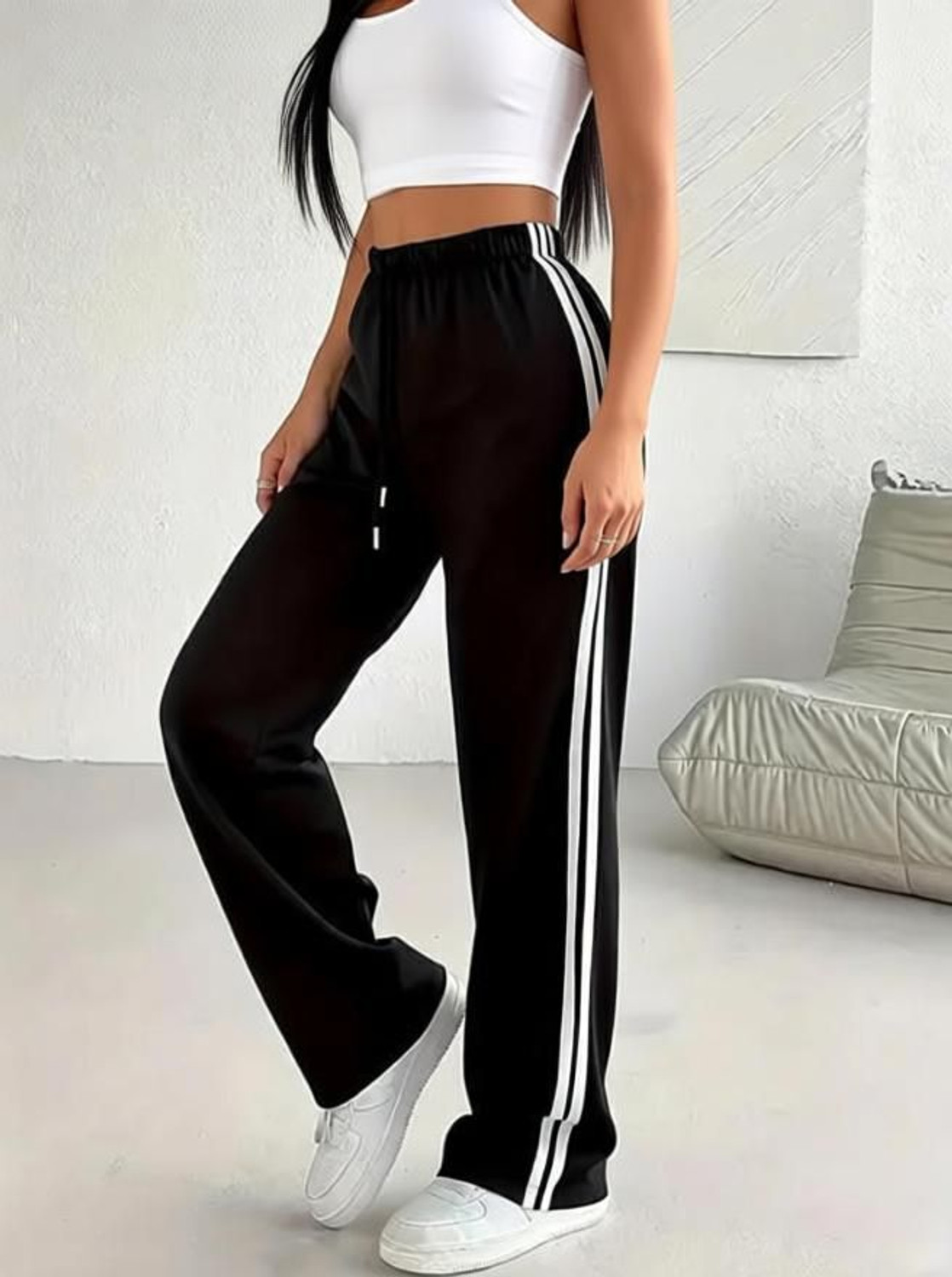 Image of Kiba Retail Striped Women Black Track Pants