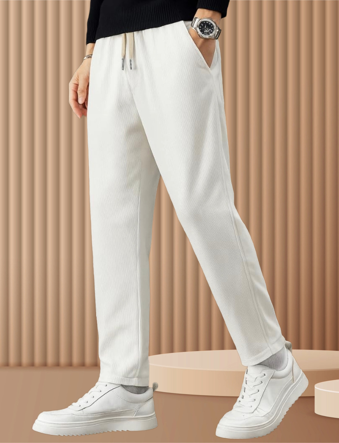Image of METRONAUT Solid Men White Track Pants