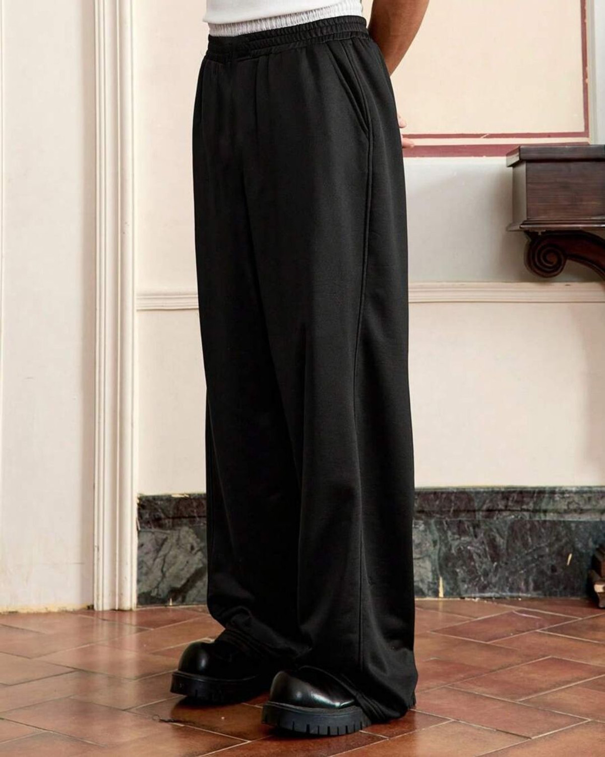 Image of Cloth N Code Solid Men Black Track Pants
