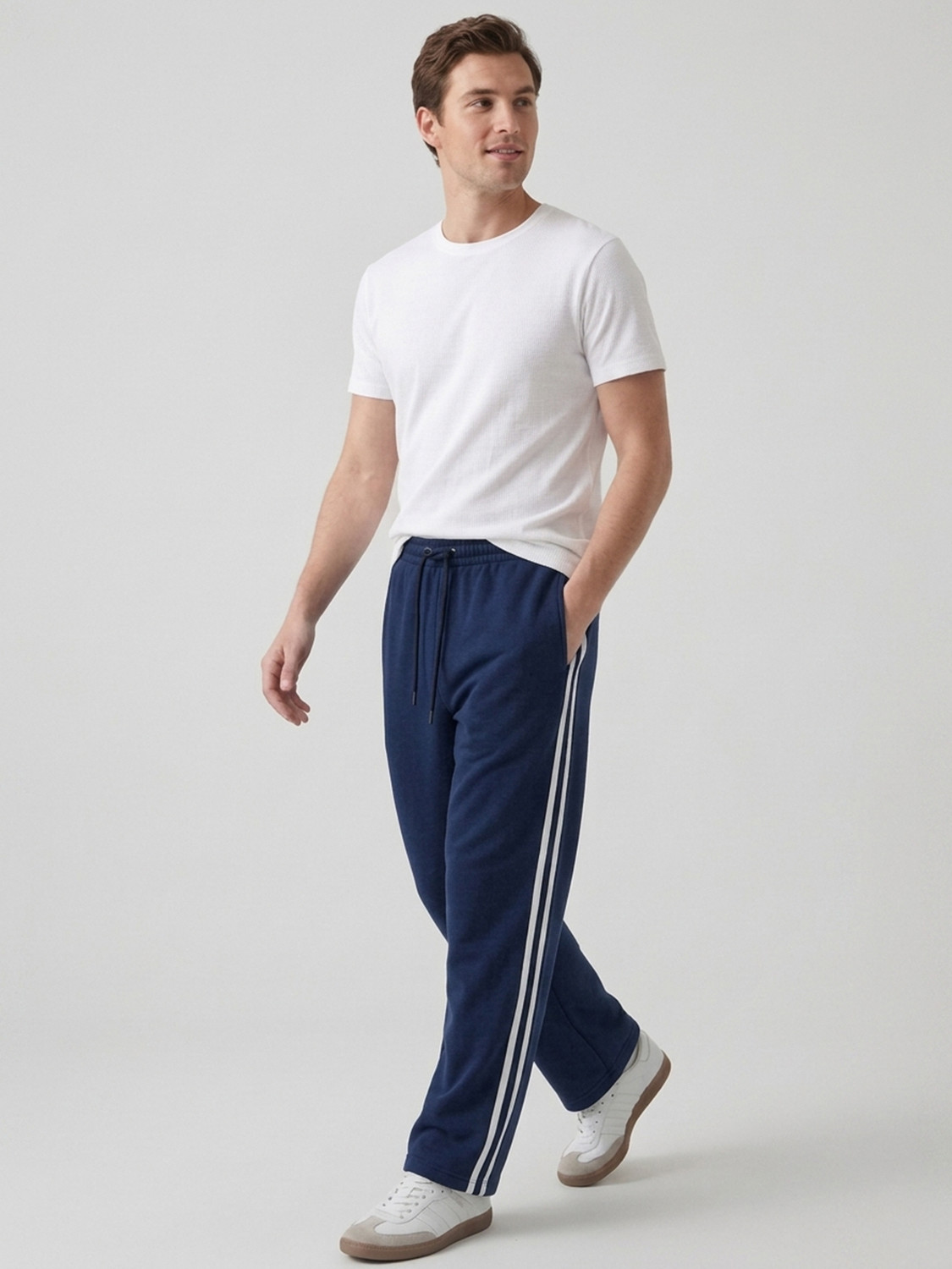 Image of MEKNYE Striped Men Dark Blue Track Pants