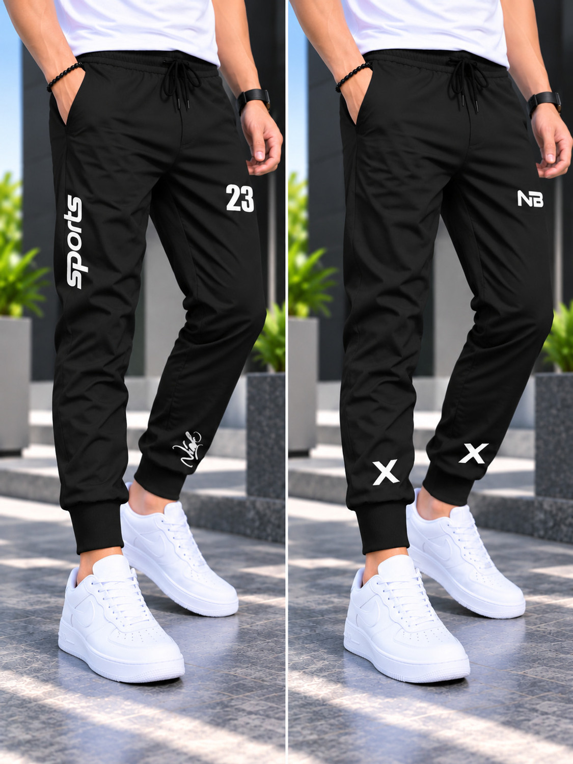 Image of NB NICKY BOY Pack of 2 Men Printed Black Track Pants