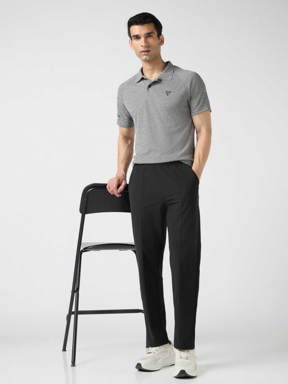 Image of TECHNOSPORT Solid Men Black Track Pants