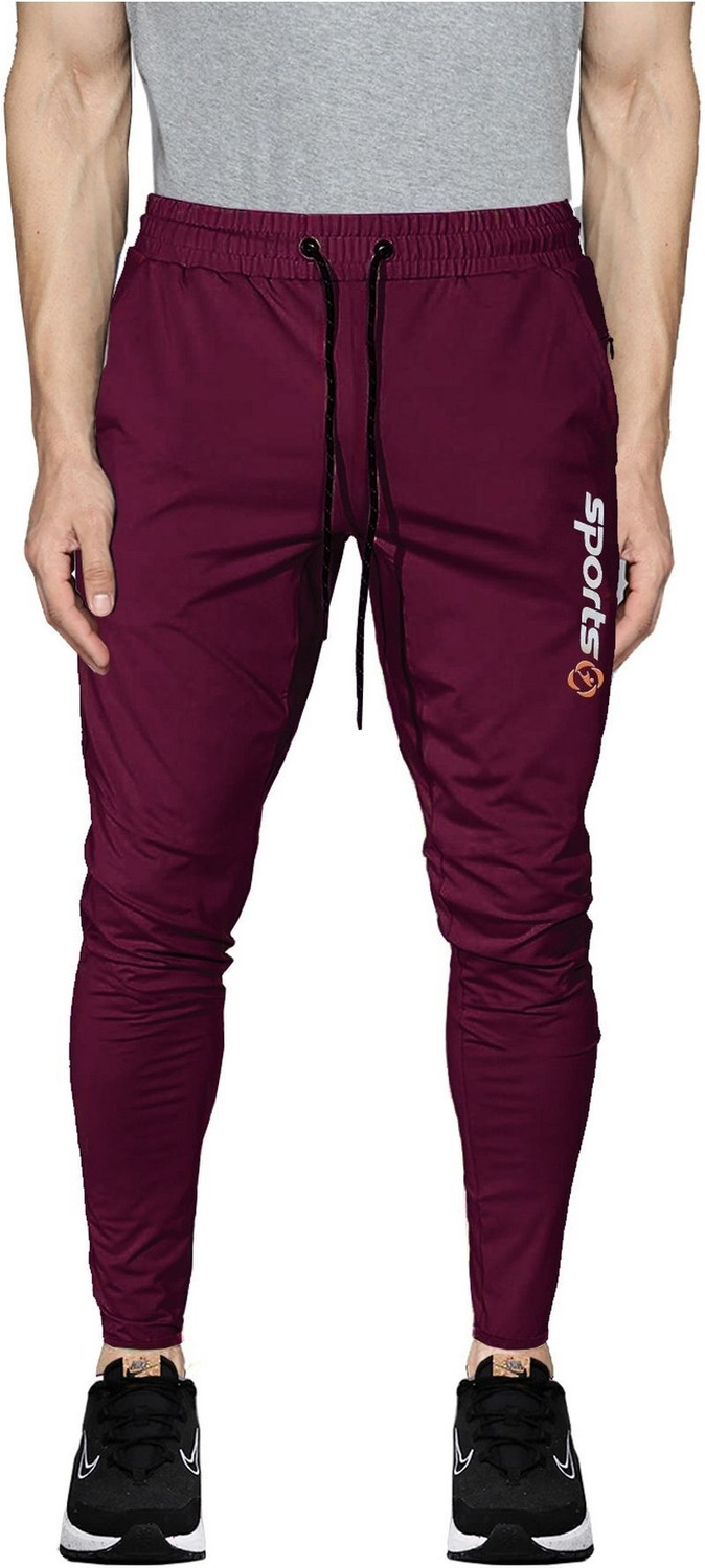 Image of AVOLT Solid Men Maroon, Light Green Track Pants