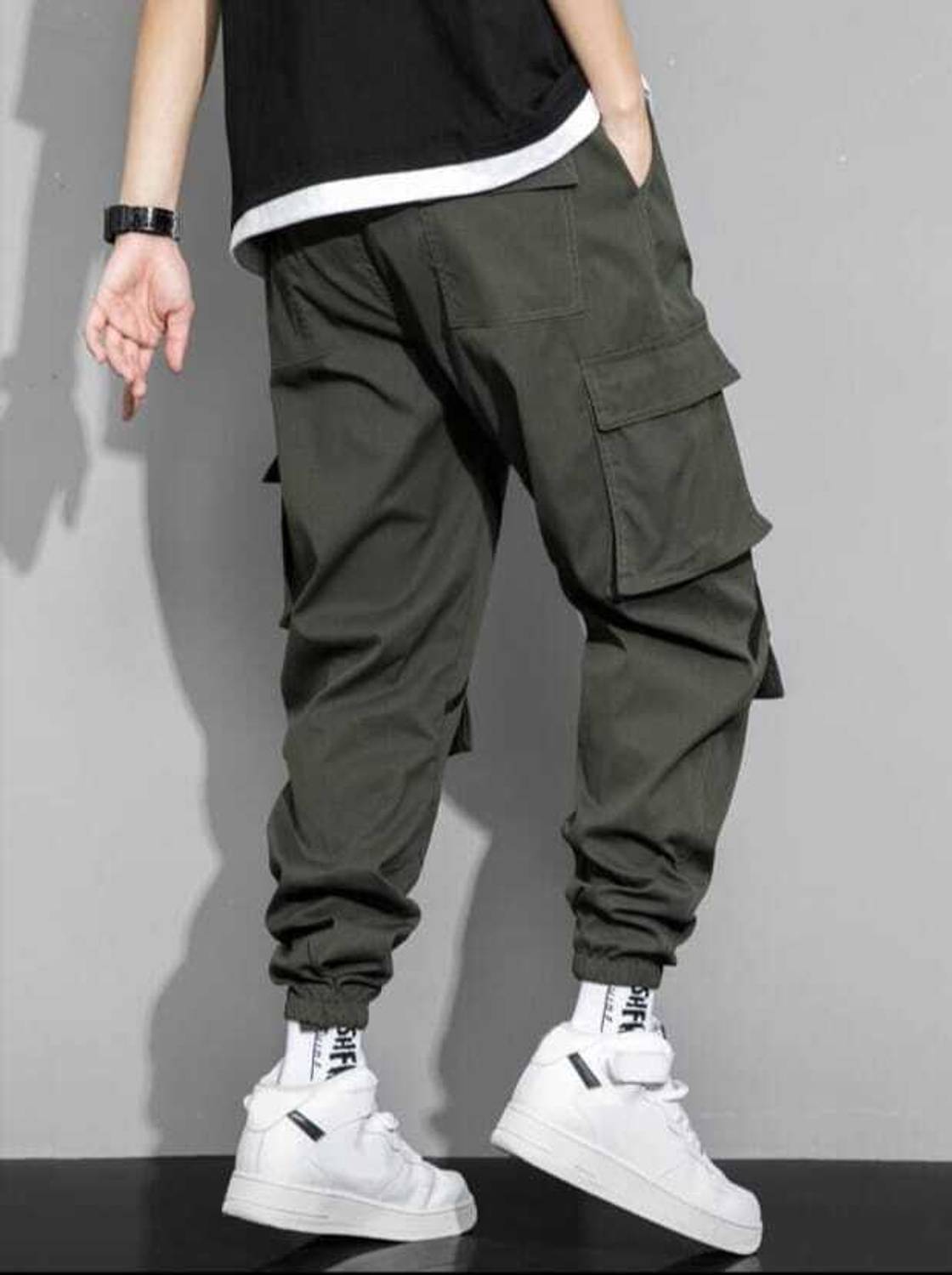 POLYPEARL Men Dark Green Trousers - Image 2