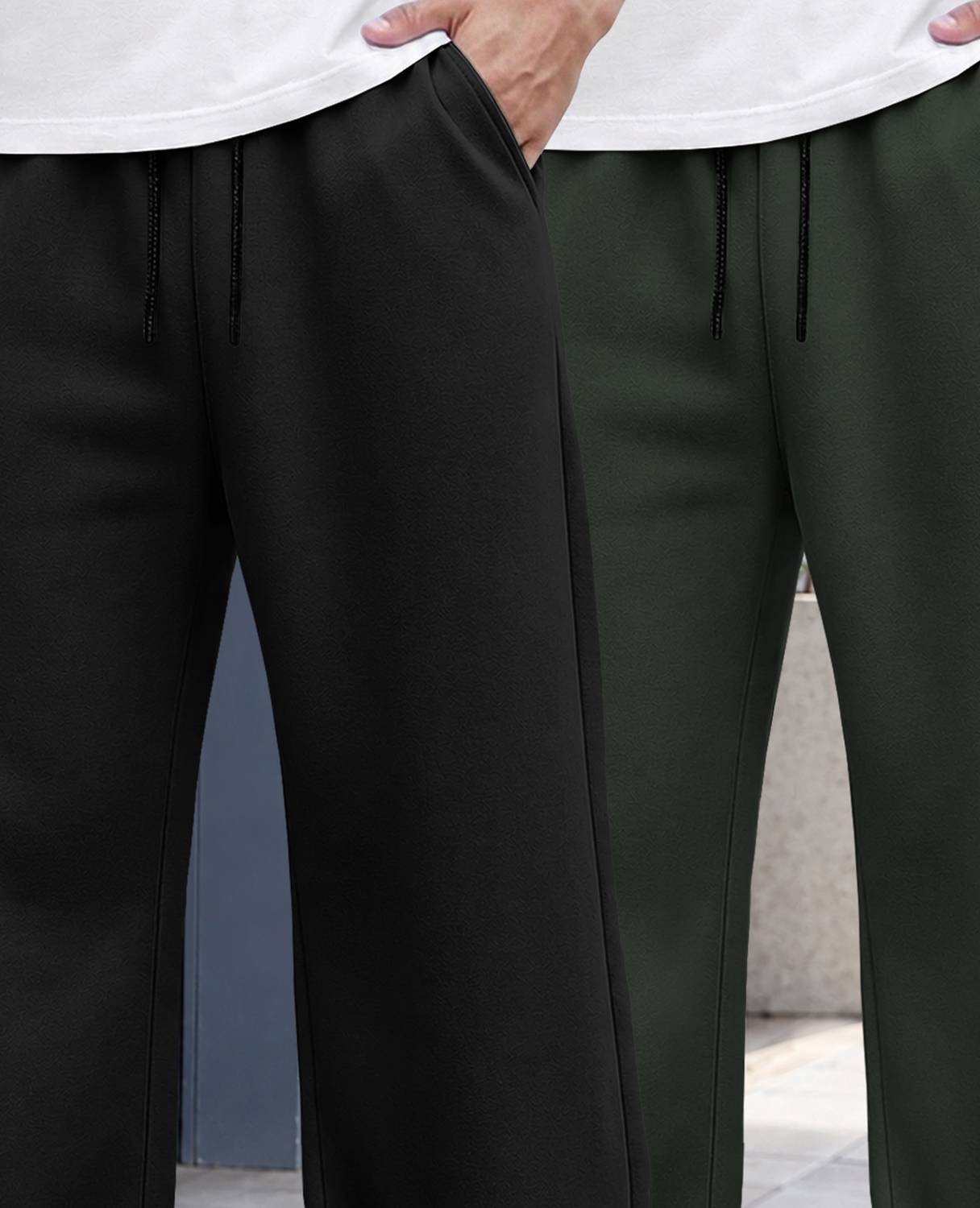Pack of 2 Men Solid Black, Green Track Pants - Image 4