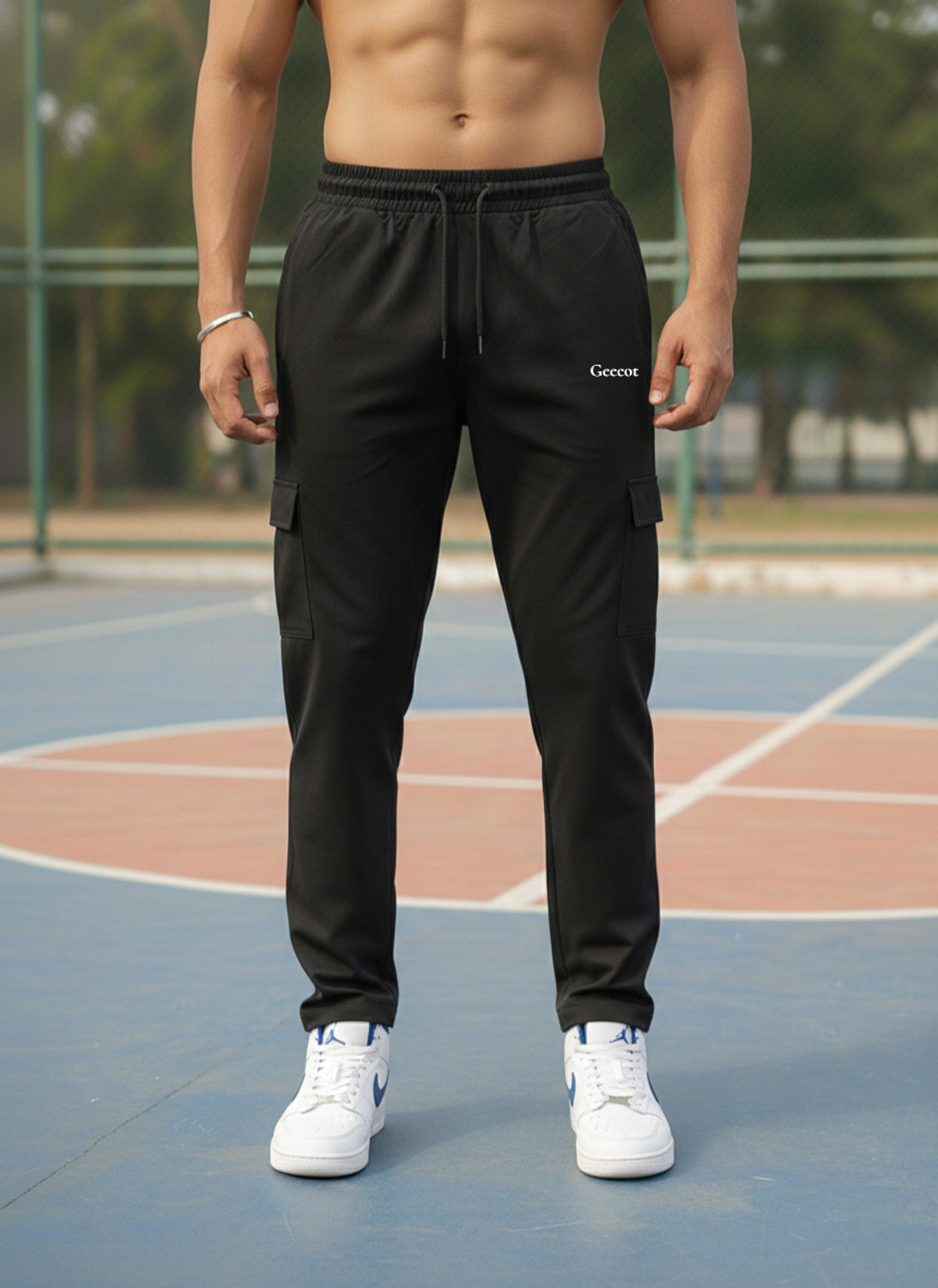 Image of GEECOT Solid Men Black, Grey Track Pants
