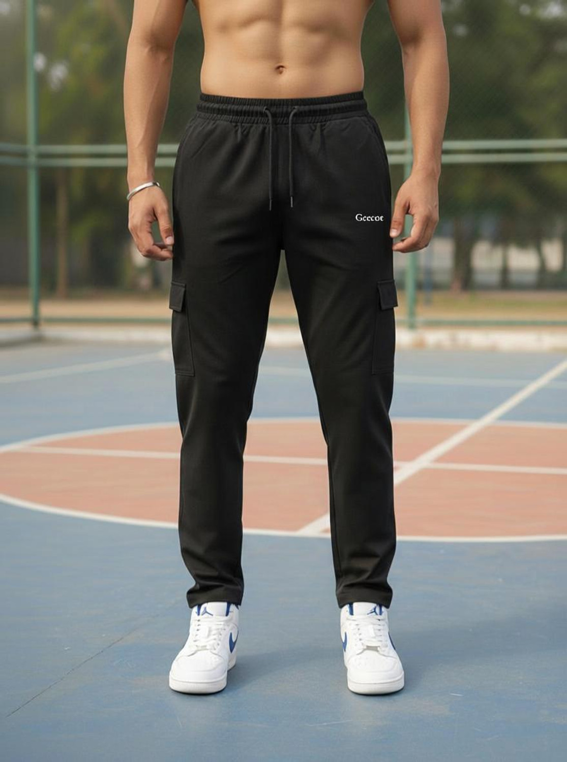 Image of GEECOT Solid Men Black Track Pants