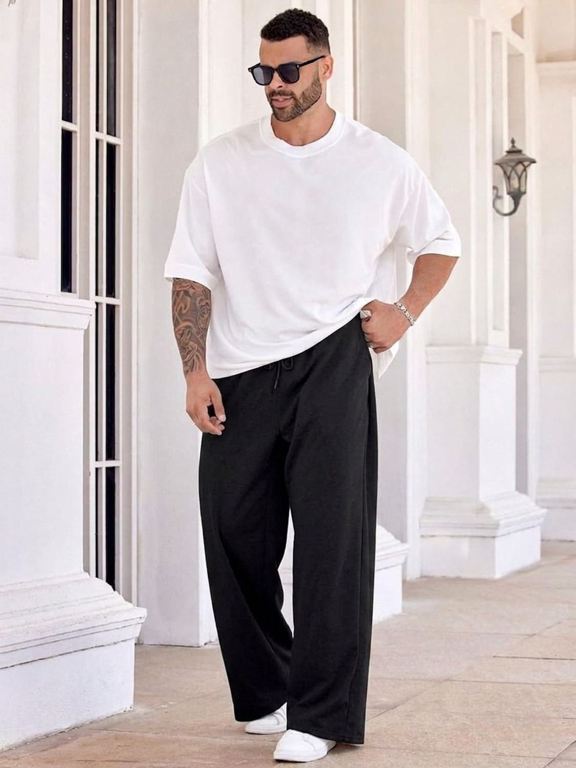 Image of FLYcollection Solid, Striped Men Black Track Pants